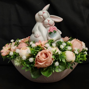Nyuszis (húsvéti) asztali dísz  - ünnepi díszek, dekorációk - húsvéti díszek és dekorációk - húsvéti virágos díszek - Meska.hu