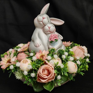 Nyuszis (húsvéti) asztali dísz  - ünnepi díszek, dekorációk - húsvéti díszek és dekorációk - húsvéti virágos díszek - Meska.hu