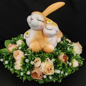 Nyuszis (húsvéti) asztali dísz  - ünnepi díszek, dekorációk - húsvéti díszek és dekorációk - húsvéti virágos díszek - Meska.hu