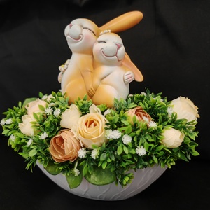 Nyuszis (húsvéti) asztali dísz , Ünnepi díszek, dekorációk, Húsvéti díszek és dekorációk, Húsvéti virágos díszek, Virágkötés, MESKA