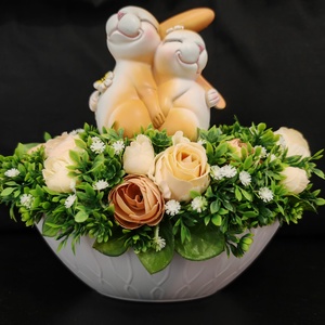 Nyuszis (húsvéti) asztali dísz  - ünnepi díszek, dekorációk - húsvéti díszek és dekorációk - húsvéti virágos díszek - Meska.hu