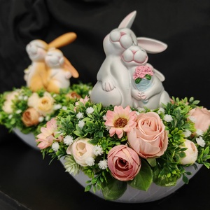 Nyuszis (húsvéti) asztali dísz  - ünnepi díszek, dekorációk - húsvéti díszek és dekorációk - húsvéti virágos díszek - Meska.hu