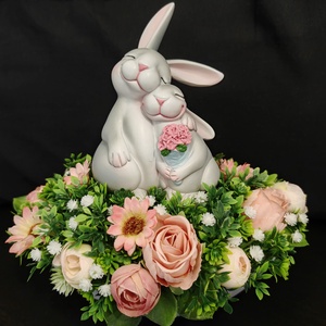 Nyuszis (húsvéti) asztali dísz  - ünnepi díszek, dekorációk - húsvéti díszek és dekorációk - húsvéti virágos díszek - Meska.hu