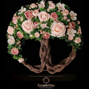 Rózsaszín virágos életfa ajtódísz, Otthon & Életmód, Dekoráció, Ajtó- és ablak dekoráció, Ajtódísz & Kopogtató, Decoupage, transzfer és szalvétatechnika, Virágkötés, MESKA