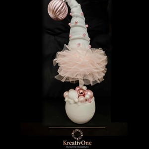 Rózsaszín-fehér grincsfa tüll szoknyával, Karácsony, Karácsonyi lakásdekoráció, Karácsonyfa, grincsfa, Virágkötés, MESKA