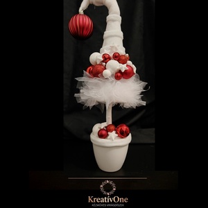 Piros-fehér grincsfa fehér tüll szoknyával, Karácsony, Karácsonyi lakásdekoráció, Karácsonyfa, grincsfa, Virágkötés, MESKA