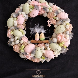 Tojásos tavaszi kopogtató , Otthon & Életmód, Dekoráció, Ajtó- és ablak dekoráció, Ajtódísz & Kopogtató, Virágkötés, MESKA