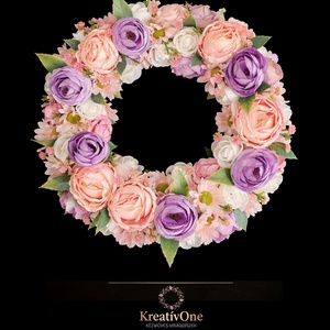 Tavaszi kopogtató , Otthon & Életmód, Dekoráció, Ajtó- és ablak dekoráció, Ajtódísz & Kopogtató, Virágkötés, MESKA