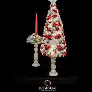 Elegáns, fehér-piros karácsonyi asztali dísz szett, Karácsony, Karácsonyi lakásdekoráció, Karácsonyfa, grincsfa, Virágkötés, MESKA