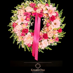 Rózsaszín-pink virágos ajtódísz, Otthon & Életmód, Dekoráció, Ajtó- és ablak dekoráció, Ajtódísz & Kopogtató, Virágkötés, MESKA