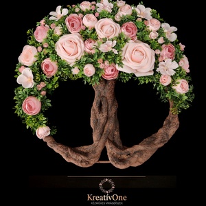 Rózsaszín virágos életfa ajtódísz, Otthon & Életmód, Dekoráció, Ajtó- és ablak dekoráció, Ajtódísz & Kopogtató, Decoupage, transzfer és szalvétatechnika, Virágkötés, MESKA