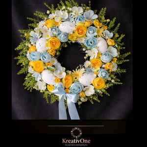 Húsvéti ajtódísz tojásokkal, virágokkal - Meska.hu