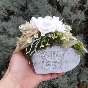 Sírdísz- kegyeleti díszített cement állószív - Meska.hu