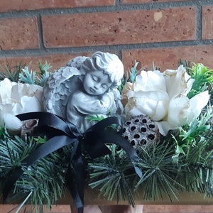 Sírdísz-Műfenyős angyallal díszített - otthon & életmód - vallás - temetkezési tárgy - sírdísz, kegyeleti dísz - Meska.hu