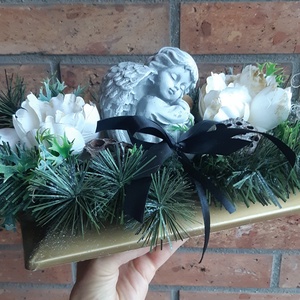 Sírdísz-Műfenyős angyallal díszített - otthon & életmód - vallás - temetkezési tárgy - sírdísz, kegyeleti dísz - Meska.hu