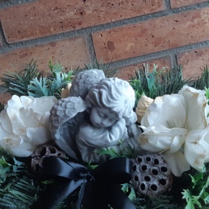 Sírdísz-Műfenyős angyallal díszített - otthon & életmód - vallás - temetkezési tárgy - sírdísz, kegyeleti dísz - Meska.hu