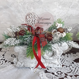 Karácsonyi ajándék- asztaldísz,jelképes ajándék tanárnéninek ,óvó néninek ,anyának ,ismerősnek, Karácsony, Adventi díszek, Adventi asztaldísz, Virágkötés, MESKA
