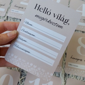 16db Baba mérföldkő kártya, babakártya ajándék kártyatartóval - baba - mama - babaszoba dekoráció - babaszoba kép - Meska.hu