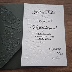 Koszorúslány / tanú felkérő, tanú felkérő, dombornyomott felkérős, letisztult, elegáns - Meska.hu