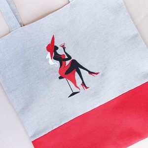 Hímzett táska női táska bevásárló táska, koktélos hölgy piros - táska & tok - bevásárlás & shopper táska - shopper, textiltáska, szatyor - Meska.hu