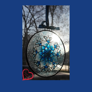 Kék virág-/Mini üvegkép/10 cm - művészet - festmény - üvegfestmény - Meska.hu