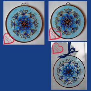 Kék virág-/Mini üvegkép/10 cm, Művészet, Festmény, Üvegfestmény, Üvegművészet, Festészet, MESKA
