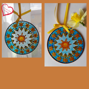 Nárciszok-mandala-/Mini üvegkép/12 cm, Művészet, Festmény, Üvegfestmény, Üvegművészet, Festészet, MESKA
