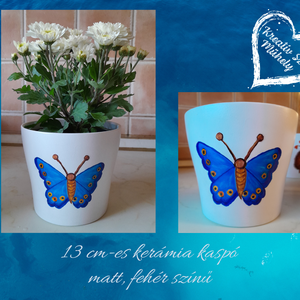 Kaspó lepkés ábrázolással -ajándék, Otthon & Életmód, Virágdekoráció, Virágtartó, Kaspó, Festett tárgyak, Festészet, MESKA