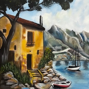 Tóparti nyugalom 30x40 cm-es akrilfestmény, Művészet, Festmény, Akril, Festészet, Festett tárgyak, MESKA