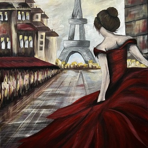 Párizsi álom  kézzel festett akril vászonkép 50 cm x 60 cm, Művészet, Festmény, Akril, Festészet, MESKA
