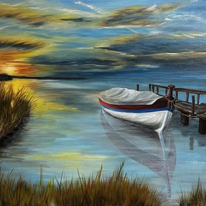 Csendes víz alkonyatkor, Művészet, Festmény, Akril, Festészet, MESKA