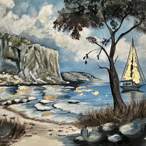 Kék öböl 40x30 cm-es akrilfestmény, Művészet, Festmény, Akril, Festészet, Festett tárgyak, MESKA