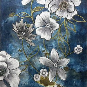 Midnight Garden Blooms, Művészet, Festmény, Akril, Festészet, Festett tárgyak, MESKA