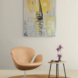 Golden Sailboat - művészet - festmény - akril - Meska.hu