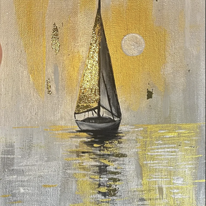 Golden Sailboat, Művészet, Festmény, Akril, Festészet, Festett tárgyak, MESKA