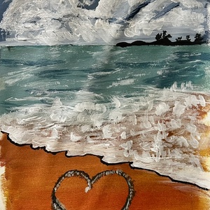 A szív nyoma a parton, Művészet, Festmény, Akril, Festészet, Festett tárgyak, MESKA