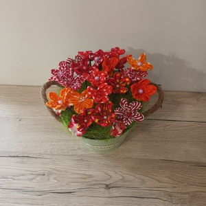 Textil virágok vödörben - otthon & életmód - dekoráció - asztal és polc dekoráció - dekorációs tál, tartó - Meska.hu