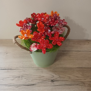 Textil virágok vödörben - otthon & életmód - dekoráció - asztal és polc dekoráció - dekorációs tál, tartó - Meska.hu