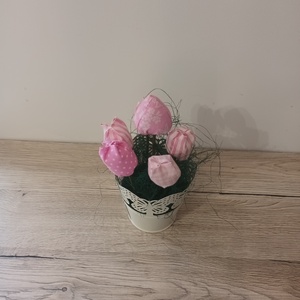 Textil tulipánok fehér vödörben - otthon & életmód - dekoráció - asztal és polc dekoráció - dekorációs tál, tartó - Meska.hu