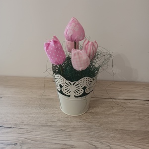Textil tulipánok fehér vödörben - otthon & életmód - dekoráció - asztal és polc dekoráció - dekorációs tál, tartó - Meska.hu