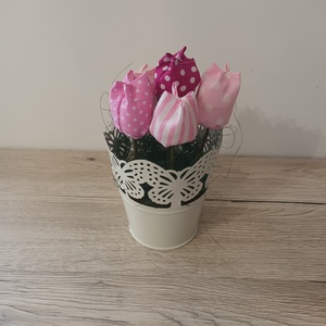 Rózsaszín textil tulipánok fehér vödörben - Meska.hu