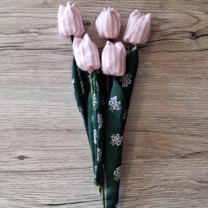 Rózsaszín-fehér csíkos textil tulipán - otthon & életmód - dekoráció - dísztárgy - Meska.hu