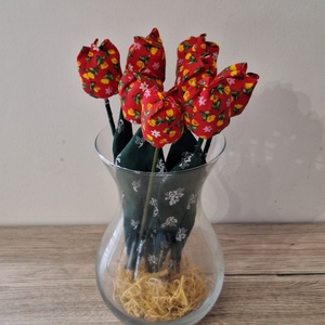 Piros mintás textil tulipán - otthon & életmód - dekoráció - dísztárgy - Meska.hu