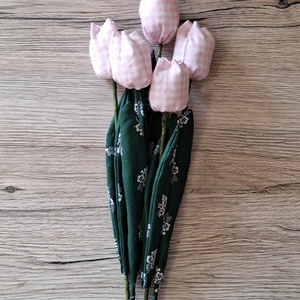 Rózsaszín kockás textil tulipán - otthon & életmód - virágdekoráció - virágok - szálas virág - Meska.hu