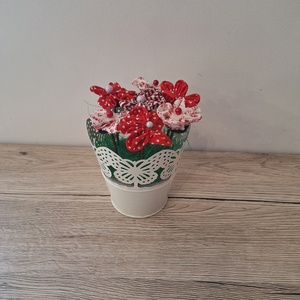 Textil virágok fehér vödörben, Otthon & Életmód, Dekoráció, Asztal és polc dekoráció, Dekorációs tál, tartó, , MESKA