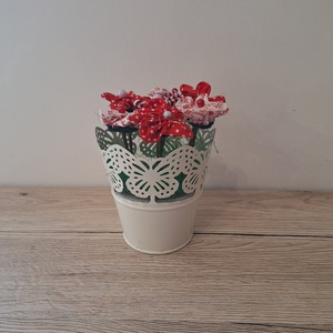 Textil virágok fehér vödörben - otthon & életmód - dekoráció - asztal és polc dekoráció - dekorációs tál, tartó - Meska.hu