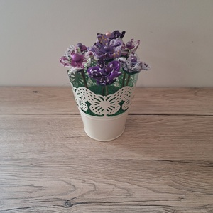 Textil virágok fehér vödörben, Otthon & Életmód, Dekoráció, Asztal és polc dekoráció, Dekorációs tál, tartó, , MESKA