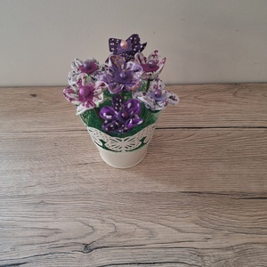 Textil virágok fehér vödörben - otthon & életmód - dekoráció - asztal és polc dekoráció - dekorációs tál, tartó - Meska.hu