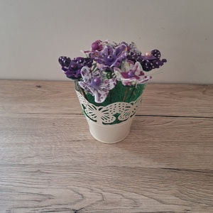 Textil virágok fehér vödörben - otthon & életmód - dekoráció - asztal és polc dekoráció - dekorációs tál, tartó - Meska.hu