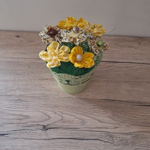 Textil virágok vödörben, Otthon & Életmód, Dekoráció, Asztal és polc dekoráció, Dekorációs tál, tartó, , MESKA